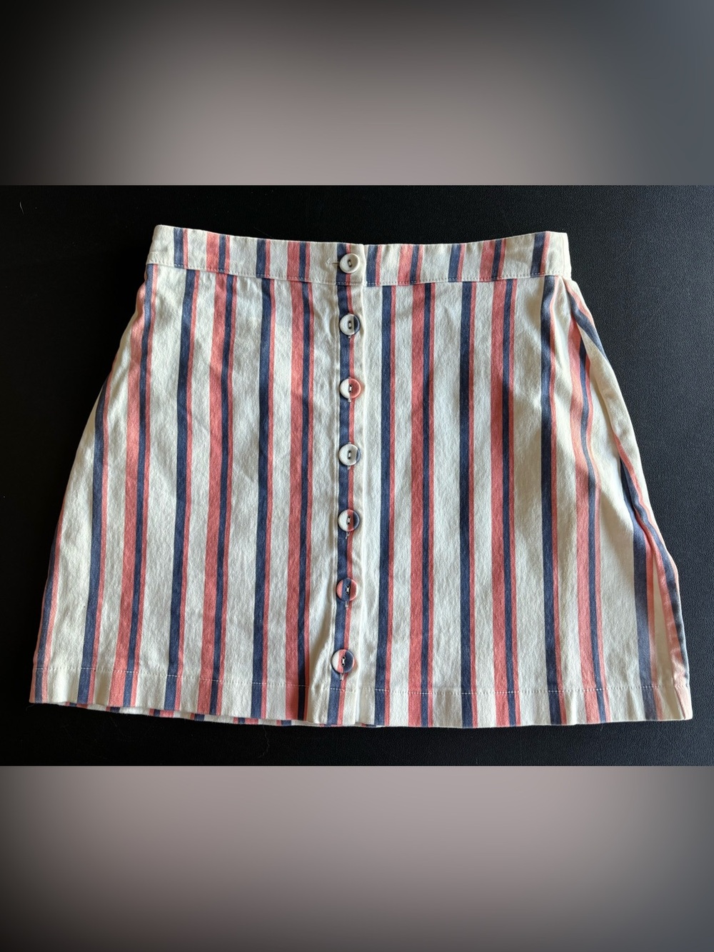 Forever 21 Striped Button-Front Mini Skirt in White, Pink & Blue